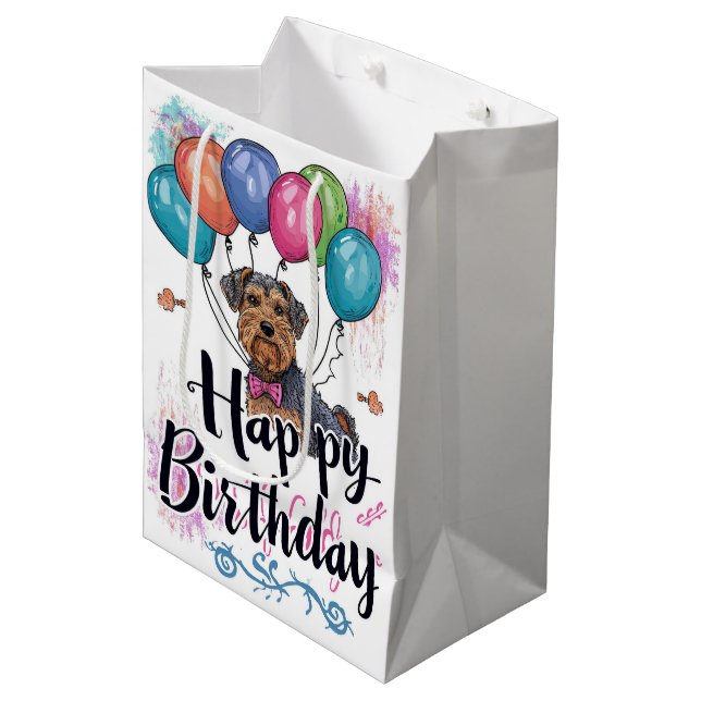 Bolsa De Regalo Mediana Airedale con Globos Cumpleaños (Angulo Anverso)