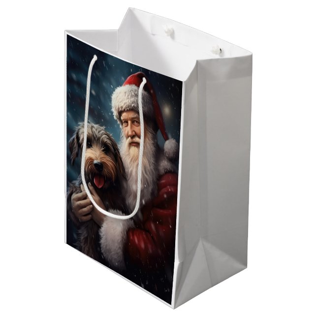 Bolsa De Regalo Mediana Airedale con Navidades festivos de Santa Claus (Angulo Anverso)