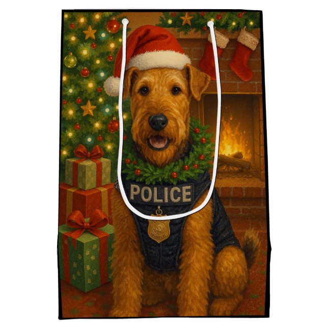 Bolsa De Regalo Mediana Airedale Terrier Holiday (Reverso)