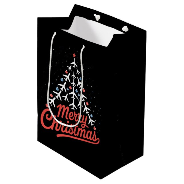 Bolsa De Regalo Mediana Airplane Christmas Tree Pilot (Angulo Anverso)