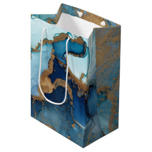 Bolsa De Regalo Mediana Ajuste de regalo de geode de mármol azul y oro