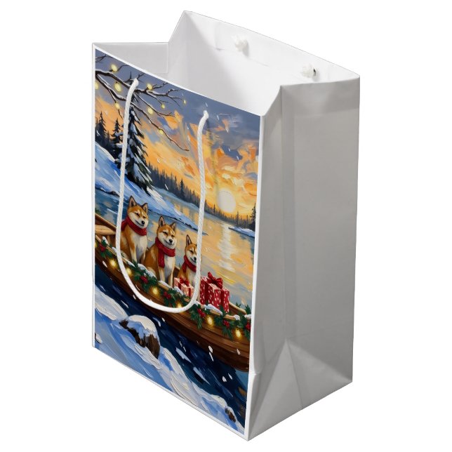 Bolsa De Regalo Mediana Akita Christmas Boat Holiday (Angulo Anverso)