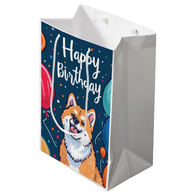 Bolsa De Regalo Mediana Akita con Globos Cumpleaños (Angulo Anverso)