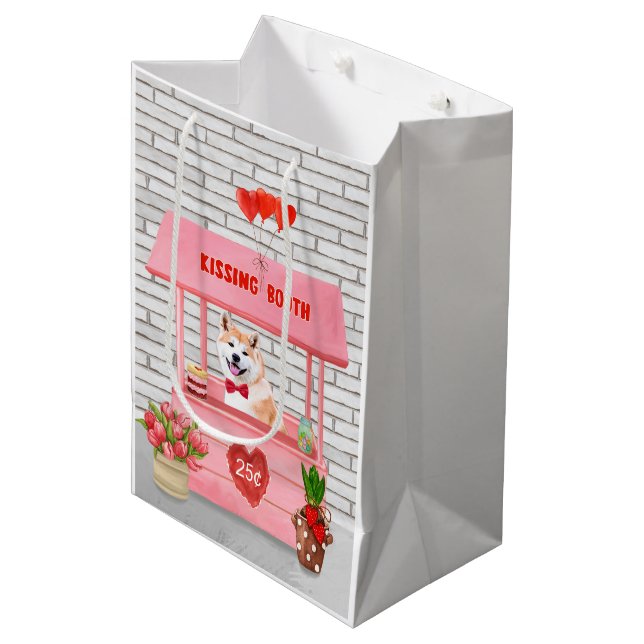 Bolsa De Regalo Mediana Akita Dog El día de San Valentín Kissing Booth (Angulo Anverso)