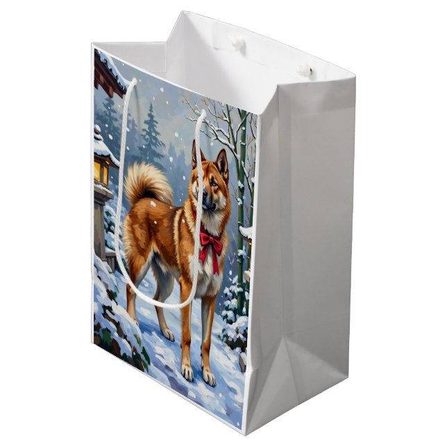 Bolsa De Regalo Mediana Akita Dog Serene Japanese Winter Christmas (Angulo Anverso)