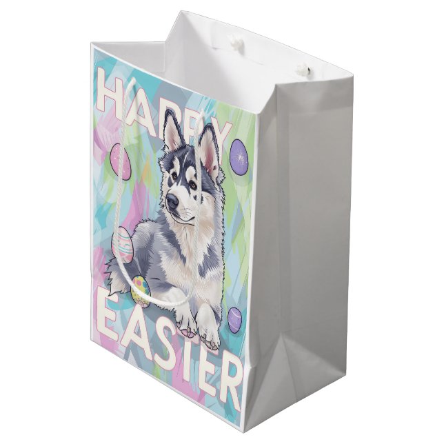 Bolsa De Regalo Mediana Alaskan Malamute Feliz Pascua (Angulo Anverso)