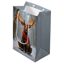 Bolsa De Regalo Mediana Alce de Navidad con Luces Navideñas