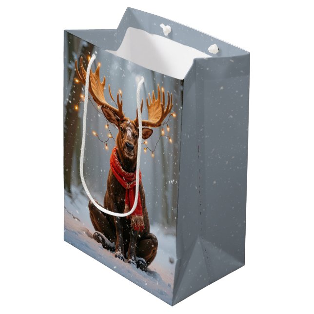 Bolsa De Regalo Mediana Alce de Navidad con Luces Navideñas (Angulo Anverso)