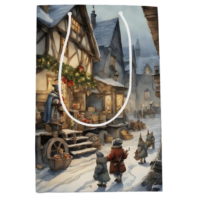 Bolsa De Regalo Mediana Aldea de Navidades de acuarela (Anverso)