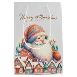 Bolsa De Regalo Mediana Aldea Retro de Papá Noel