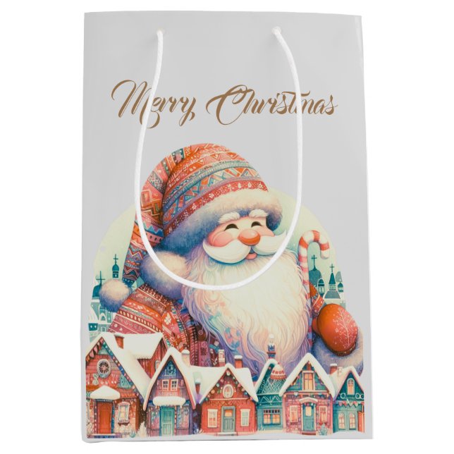 Bolsa De Regalo Mediana Aldea Retro Santa Claus (Anverso)