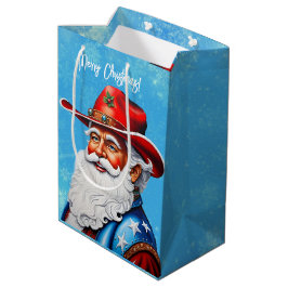 Bolsa De Regalo Mediana Alegre Papá Noel con sombrero vaquero en Navidad