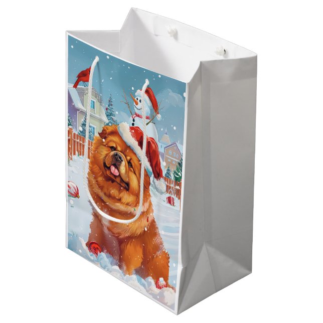 Bolsa De Regalo Mediana Alegría de los Navidades Chow Chow Winter Wonderla (Angulo Anverso)