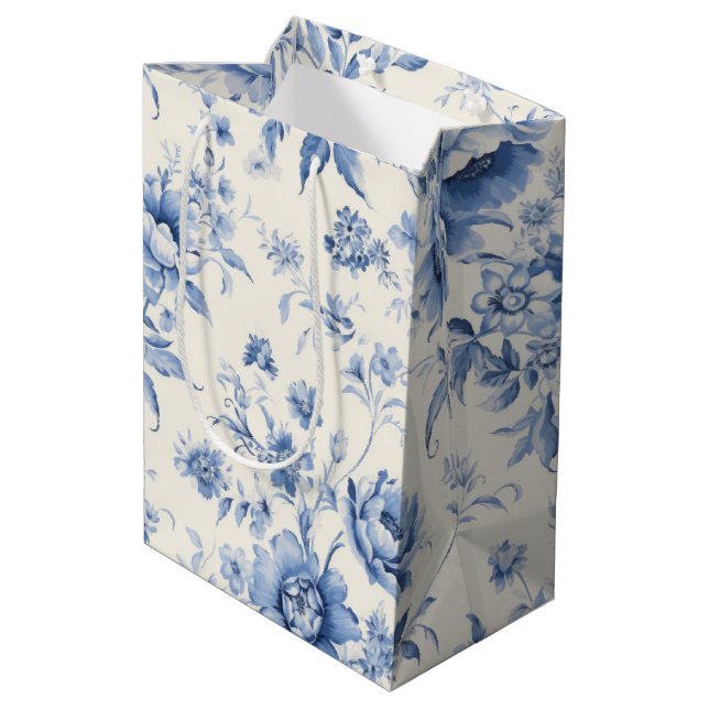 Bolsa De Regalo Mediana Algo de Blue Floral French Toile Chinoiserie (Angulo reverso)