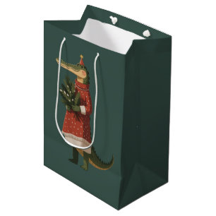 Bolsa De Regalo Mediana Amante de cocodrilo de Navidad de caimán divertido