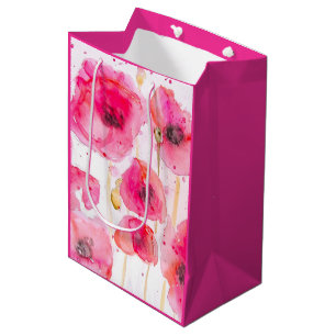 Bolsa De Regalo Mediana Amapola Roja Poppies Flor Acuarela 