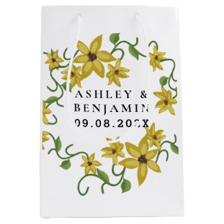 Bolsa De Regalo Mediana Amarillo de Girasol Floral Botánico Dibujado a Man