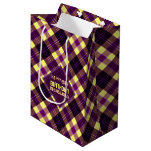 Bolsa De Regalo Mediana Amarillo Moderno Purpura Marrón Tartán Cuadros Per