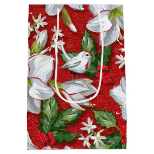 Bolsa De Regalo Mediana Amaryllis, Holly y palomas