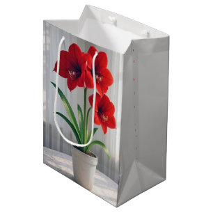 Bolsa De Regalo Mediana Amaryllis Roja Floreciendo en Cumpleaños