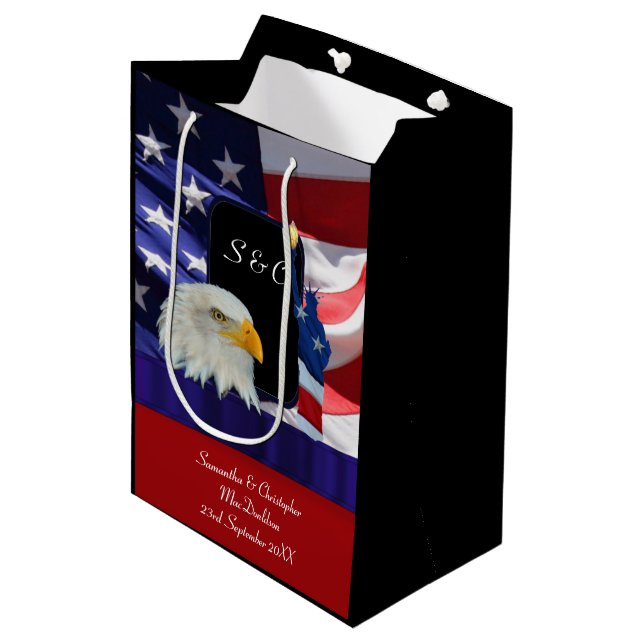 Bolsa De Regalo Mediana American Eagle patriótico y bandera (Angulo Anverso)
