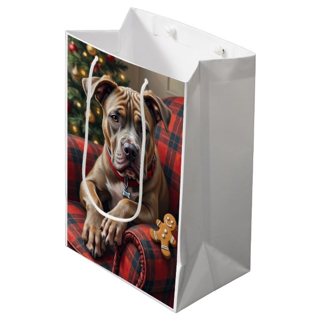 Bolsa De Regalo Mediana American Staffordshire Terrier Cozy Christmas (Angulo Anverso)