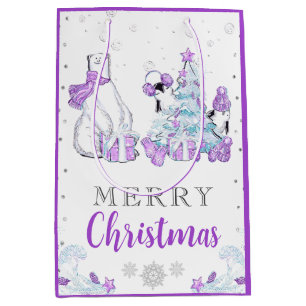 Bolsa De Regalo Mediana Amigos de Invierno Oso Polar y Pingüinos Navidad