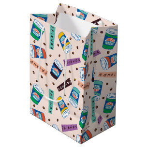 Bolsa De Regalo Mediana AMIGOS™   Patrón de café vibrante de Perk central