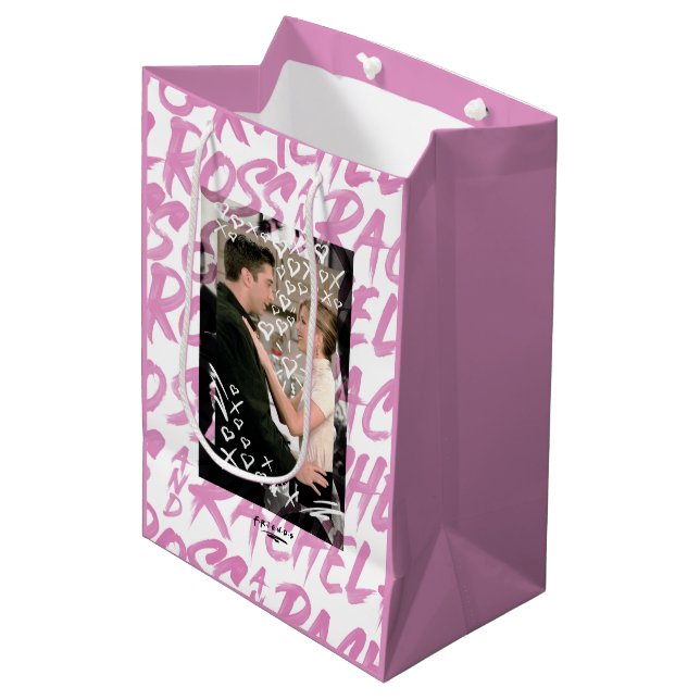 Bolsa De Regalo Mediana AMIGOS™ | Ross Y Rachel Doodled Hearts (Angulo Anverso)