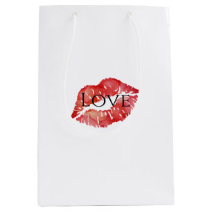 Bolsa De Regalo Mediana Amor del beso de flor en los labios rojos