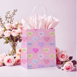 Bolsa De Regalo Mediana Amor Real Rosa con Corazones de Caramelo y verdade