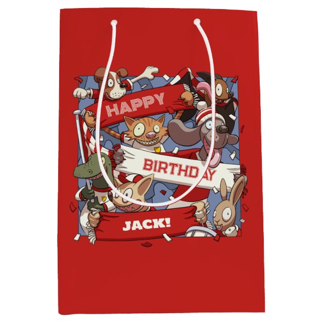 Bolsa De Regalo Mediana Añadir su nombre Feliz cumpleaños Personalizado de (Anverso)