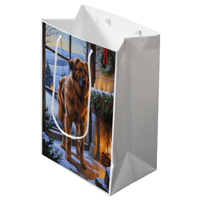 Bolsa De Regalo Mediana Anatolian Shepherd With Christmas Lights Holiday (Angulo Anverso)