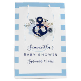 Bolsa De Regalo Mediana Anchor Blue Beach Nautical Floral Baby Shower