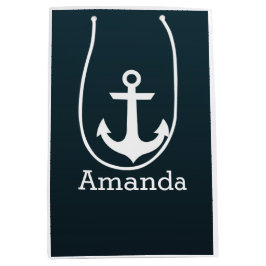 Bolsa De Regalo Mediana Ancla Blanca Náutica Azul Ombre Nombre Personaliza
