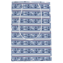 Bolsa De Regalo Mediana Anclas náuticas azules y blancas