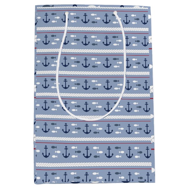 Bolsa De Regalo Mediana Anclas náuticas azules y blancas (Anverso)