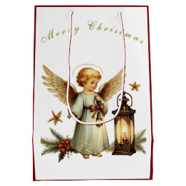 Bolsa De Regalo Mediana Ángel de Navidad Vintage Precioso