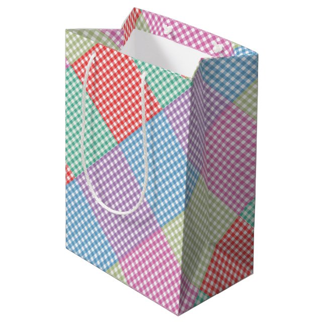 Bolsa De Regalo Mediana Angled Gingham Patchwork (Angulo reverso)