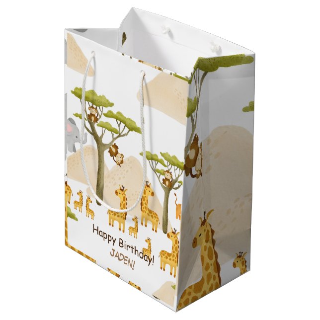 Bolsa De Regalo Mediana Animales africanos de Savannah, cumpleaños amarill (Angulo reverso)