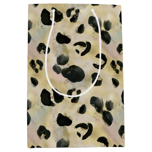 Bolsa De Regalo Mediana Animales Cheetah Imprimir negro, oro (Anverso)