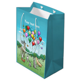 Bolsa De Regalo Mediana Animales con globos de cumpleaños
