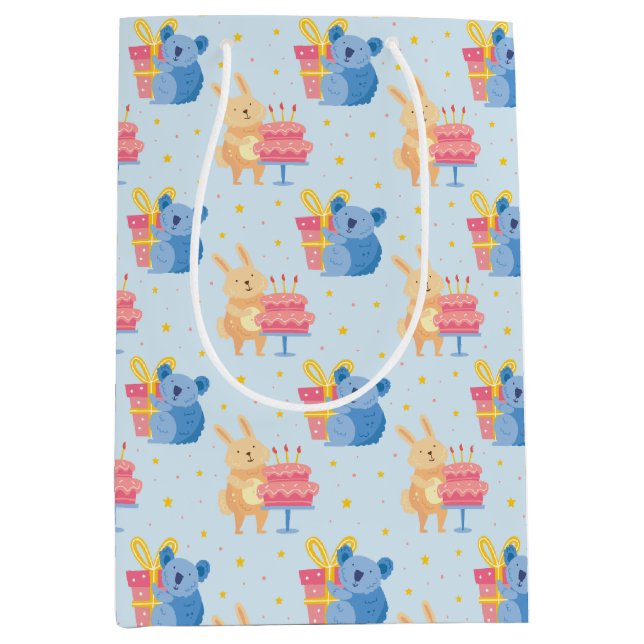 Bolsa De Regalo Mediana Animales De Cumpleaños De Cuta (Anverso)