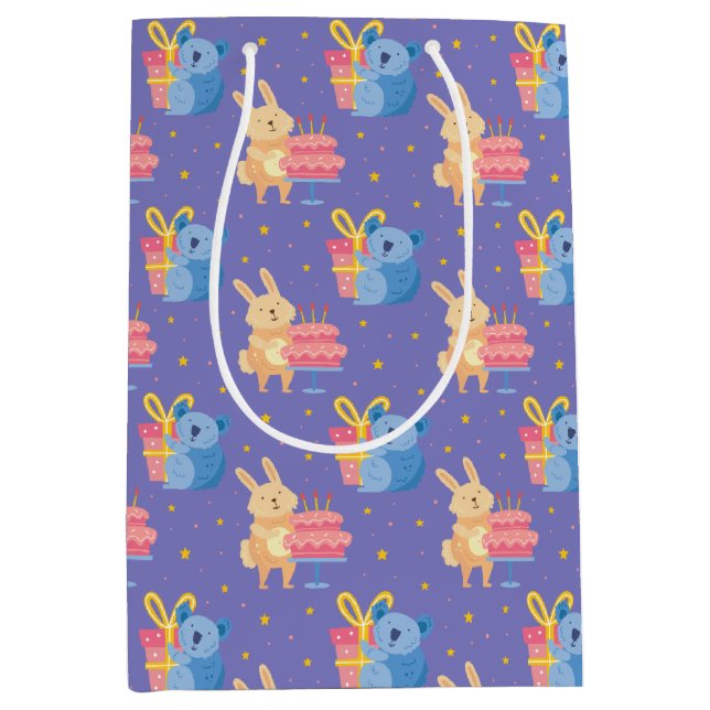 Bolsa De Regalo Mediana Animales De Cumpleaños De Cuta (Anverso)