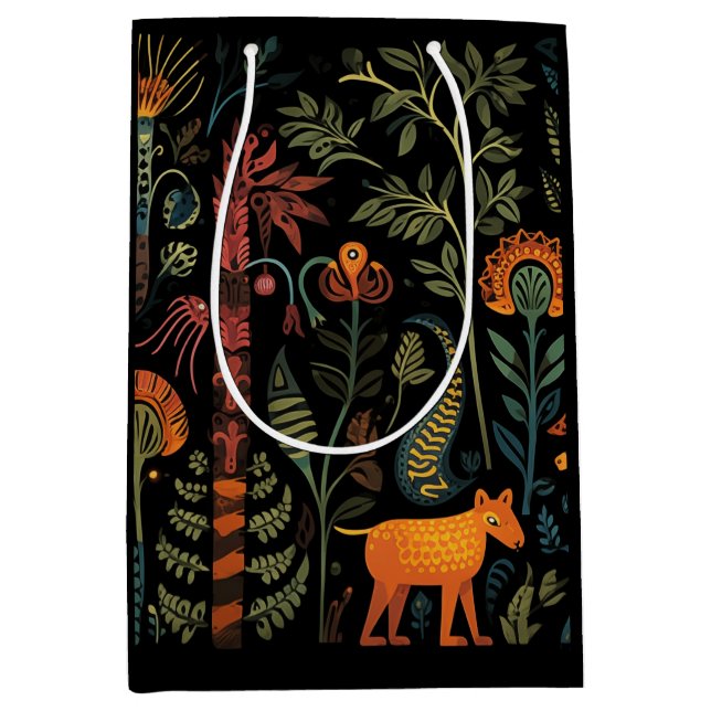 Bolsa De Regalo Mediana Animales de fantasía misteriosos sobre negro (Anverso)