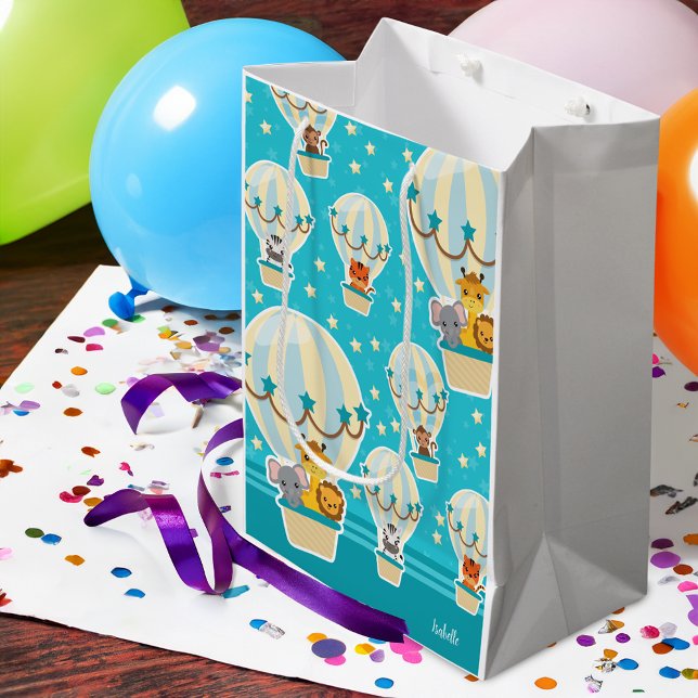 Bolsa De Regalo Mediana Animales de la jungla que vuelan en globos de aire (Subido por el creador)