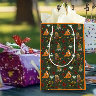 Bolsa De Regalo Mediana Animales del bosque otoñal patrón verde