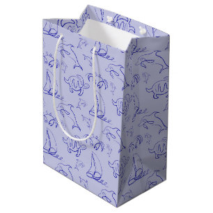 Bolsa De Regalo Mediana Animales marinos y patrón de dibujo de una línea