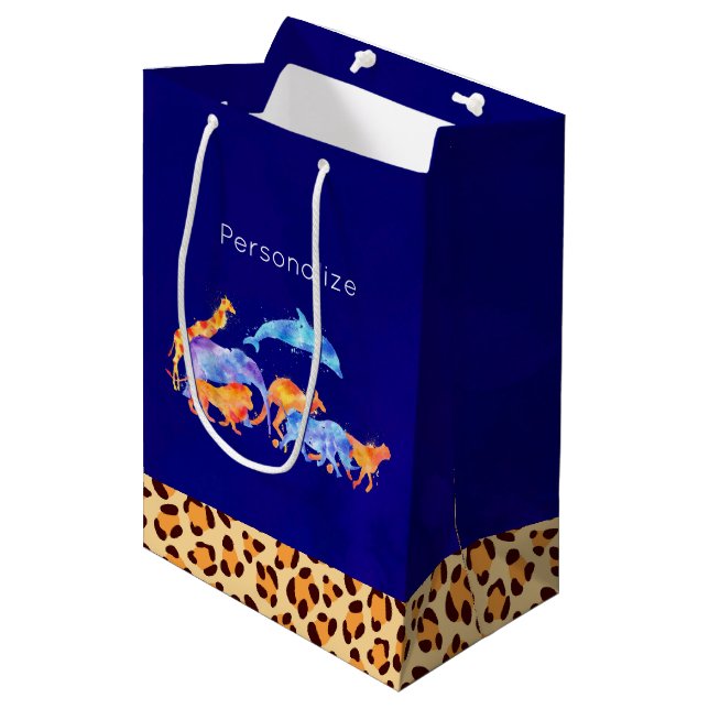 Bolsa De Regalo Mediana Animales salvajes con borde de impresión de leopar (Angulo Anverso)