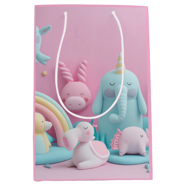 Bolsa De Regalo Mediana Animales somnolientos en rosa (Anverso)